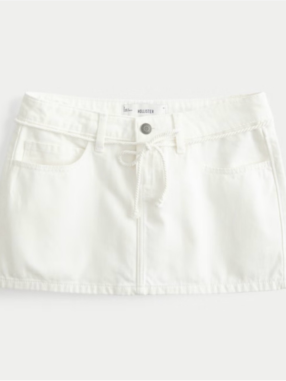 Hollister Low-Rise Rope Waist Denim Mini Skort in White